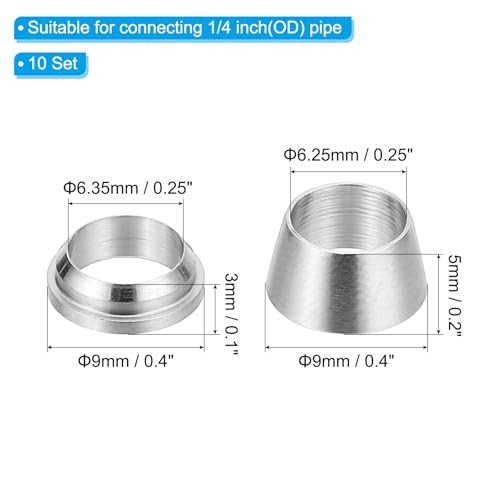 PATIKIL 1/4" Tube OD 304 Stainless Steel Compression Tube Fitting Sleeve view 2