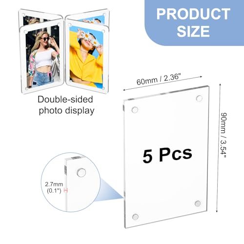 PATIKIL 2.36 x 3.54 Inch Acrylic Fridge Magnetic Frame, 5Pcs Mini Picture view 2