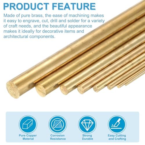 PATIKIL 2 Pcs Round Brass Rods, 5mm Dia. 12cm / 4.72 Inch Length H59 view 3