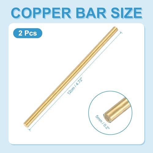 PATIKIL 2 Pcs Round Brass Rods, 5mm Dia. 12cm / 4.72 Inch Length H59 view 2