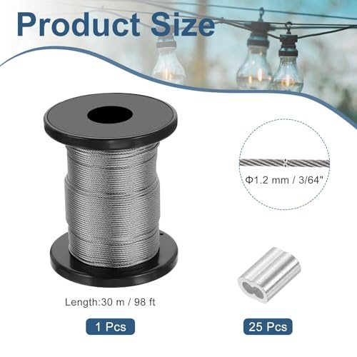 PATIKIL 3/64" 98ft Cable Wire Rope view 2