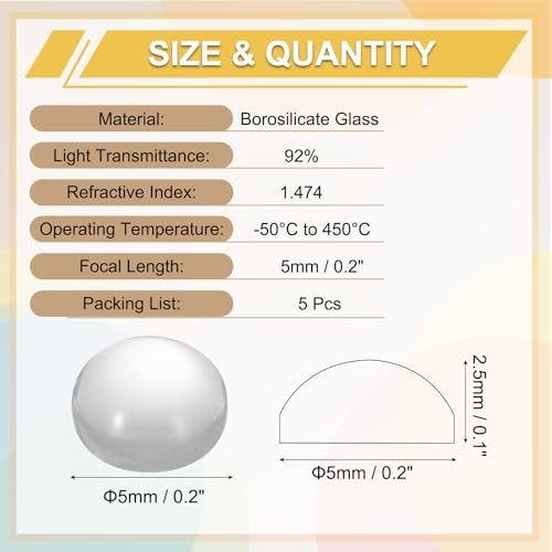 PATIKIL 5 Pack Convex Lens, 5mm OD 5mm Focal Length Optical Lenses view 2