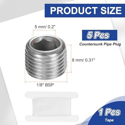 PATIKIL 5 Pcs 304 Stainless Steel Pipe Plug 1/8" BSP Male Internal Hex view 2