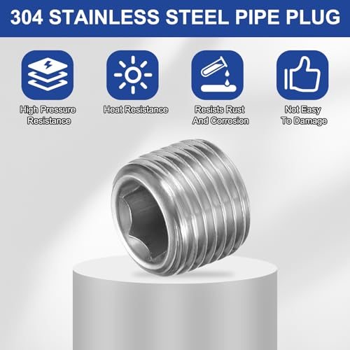 PATIKIL 5 Pcs 304 Stainless Steel Pipe Plug 1/8" BSP Male Internal Hex view 4