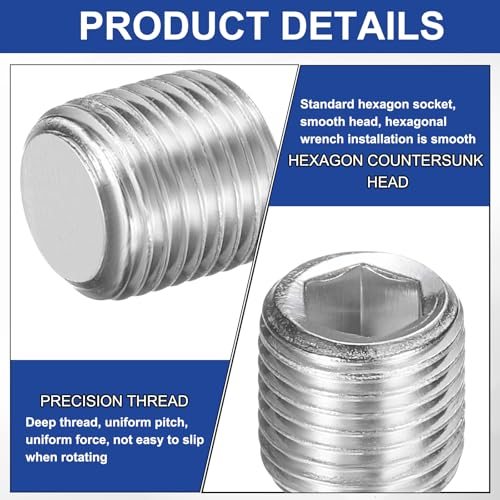 PATIKIL 5 Pcs 304 Stainless Steel Pipe Plug M10 x 1 Male Internal Hex view 3