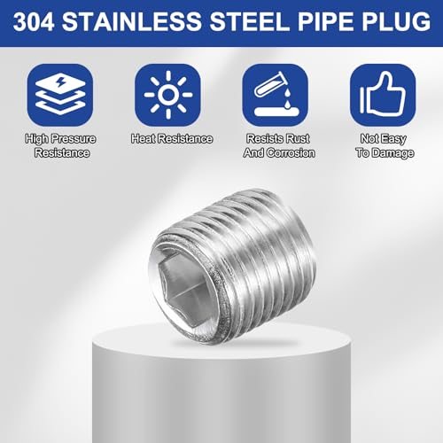 PATIKIL 5 Pcs 304 Stainless Steel Pipe Plug M10 x 1 Male Internal Hex view 4