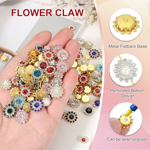 Pearl Sew on Rhinestones Crystals 8-14mm, 3 Layers Sewing, Flower Claw view 3