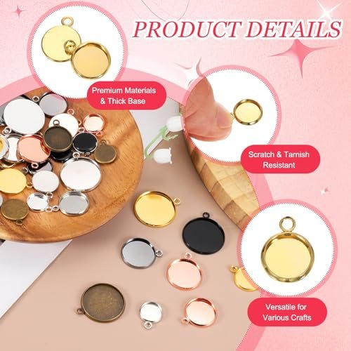 Pendant Trays for Jewelry Making 10mm Gold Tone, Blank Pendants Iron view 3