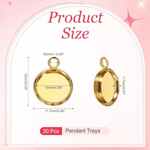 Pendant Trays for Jewelry Making 10mm Gold Tone, Blank Pendants Iron view 2