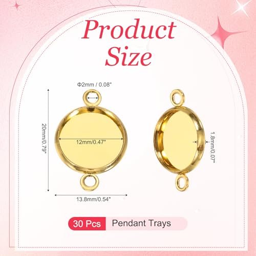 Pendant Trays for Jewelry Making 12mm Gold Tone, Blank Pendants Iron view 2
