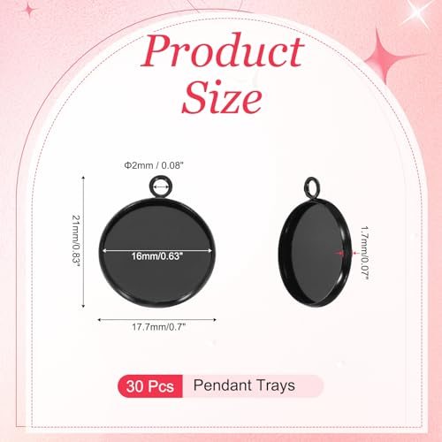 Pendant Trays for Jewelry Making 16mm Black Tone, Blank Pendants Iron view 2