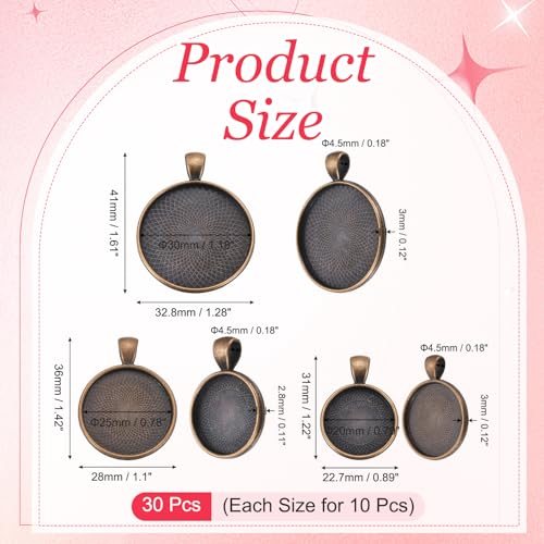 Pendant Trays for Jewelry Making 20/25/30mm Copper Tone view 2