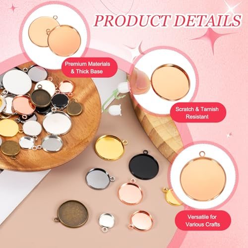 Pendant Trays for Jewelry Making 25mm Rose Gold Tone, Blank Pendants Iron view 3