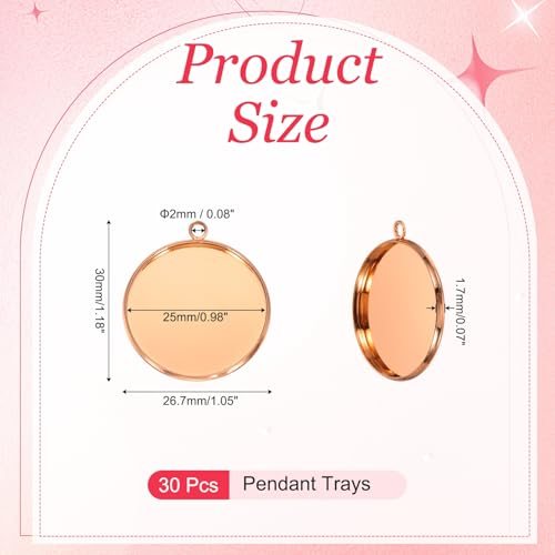 Pendant Trays for Jewelry Making 25mm Rose Gold Tone, Blank Pendants Iron view 2