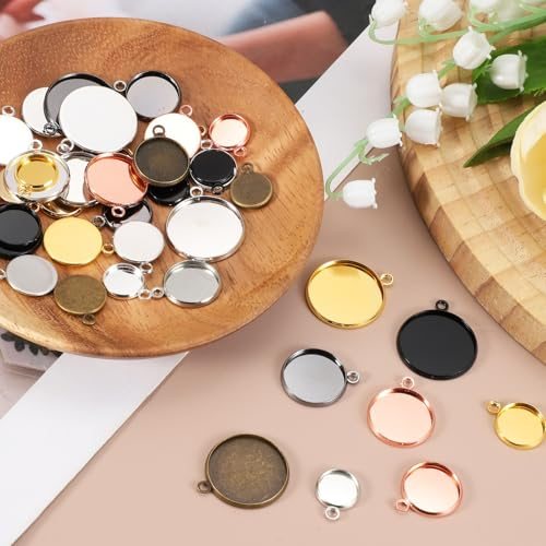 Pendant Trays for Jewelry Making 25mm Rose Gold Tone, Blank Pendants Iron view 5