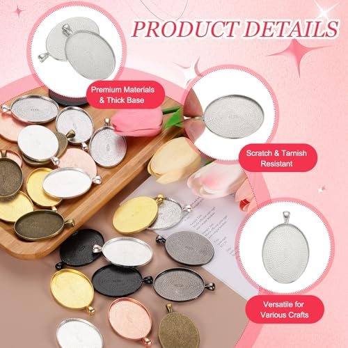 Pendant Trays for Jewelry Making 30 x 40mm White Gold Tone view 3