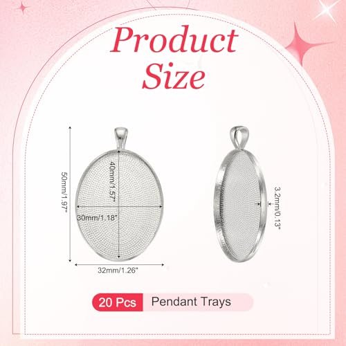 Pendant Trays for Jewelry Making 30 x 40mm White Gold Tone view 2