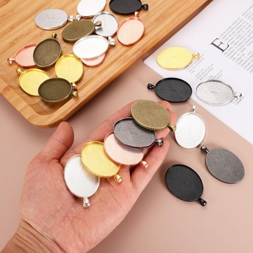 Pendant Trays for Jewelry Making 30 x 40mm White Gold Tone view 5