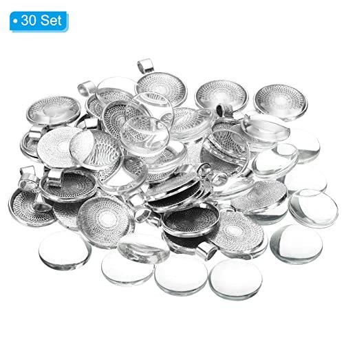 Pendant Trays with Transparent Glass Cabochons, 30 Sets 20mm Round Bezel view 3