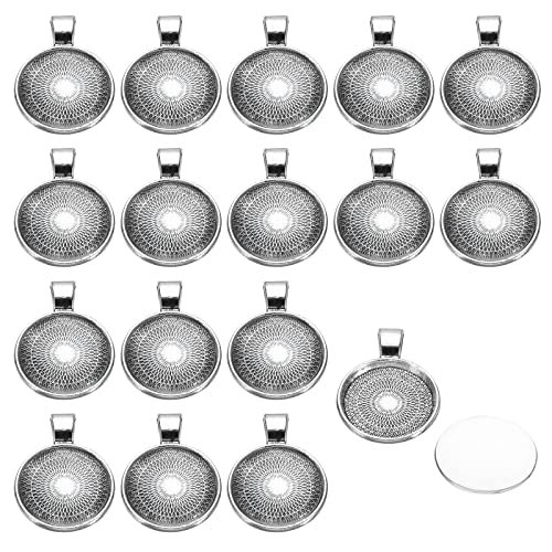 Pendant Trays with Transparent Glass Cabochons, 30 Sets 20mm Round Bezel — PATIKIL