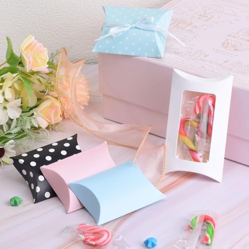 Pillow Boxes Wedding Gift Boxes Paper Box 2.6x2.6x1 Black 50Pcs view 5