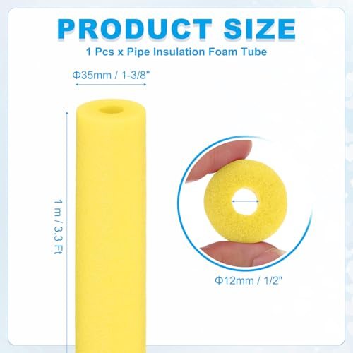 Pipe Insulation Foam Tube 1/2" (12mm) ID 3.3FT 1-3/8" OD, Yellow, Heat view 2