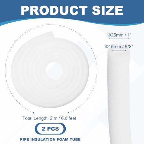 Pipe Insulation Foam Tube 5/8"IDx1"ODx6.6ft White 2 Pack, Heat view 2