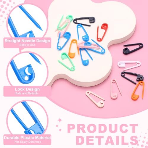 Plastic Safety Pins 1.1" Knitting Markers Crochet Clip Blue, Sewing Pin view 3