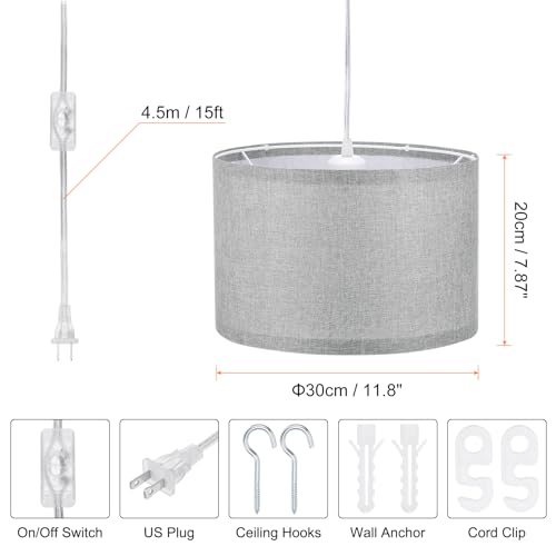 Plug in Pendant Light, 15Ft Rope Cord Hanging Lamp Fixture view 2