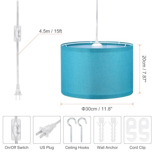 Plug in Pendant Light, 2 Pack 15Ft Rope Cord Hanging Lamp Fixture view 2