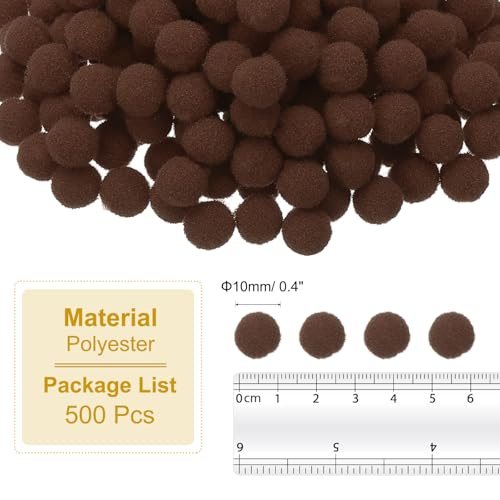 Pom Poms for Crafts 0.4 Inch Mini Puff Balls 500pcs Brown, 500pcs Small view 2