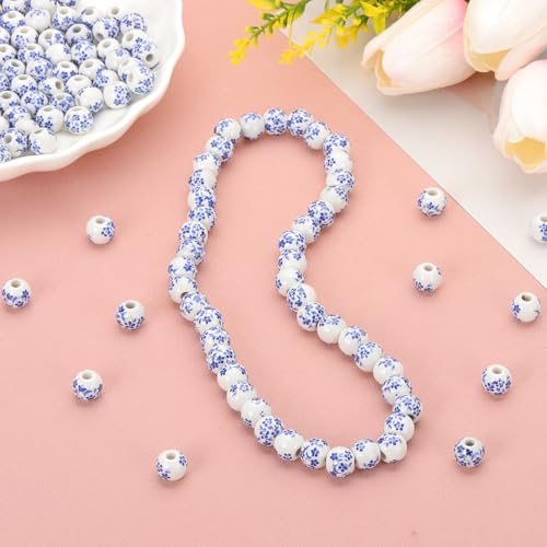 Porcelain Beads 8mm Printed Ceramic Beads Purple, Round Flower Beads view 5