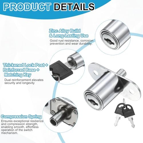 Push Plunger Lock Keyed Alike 23mm(8/9") Cylinder Length 2pcs, Zinc Alloy view 3