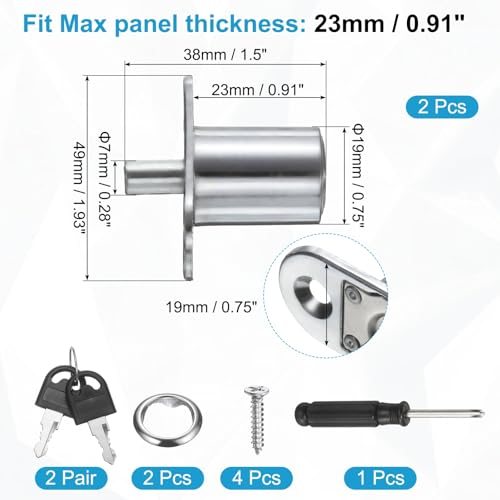 Push Plunger Lock Keyed Alike 23mm(8/9") Cylinder Length 2pcs, Zinc Alloy view 2