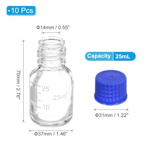 Reagent Media Storage Bottles, 25ml Borosilicate Glass Graduated Round view 2