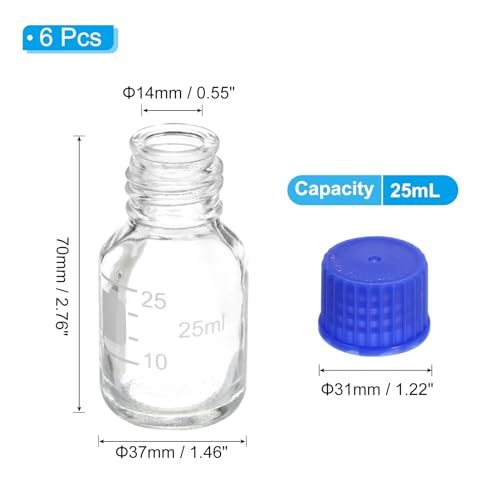 Reagent Media Storage Bottles, 25ml Borosilicate Glass Graduated Round view 2