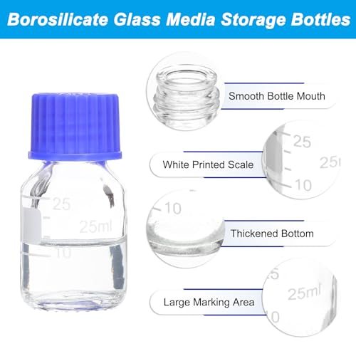 Reagent Media Storage Bottles, 25ml Borosilicate Glass Graduated Round view 3