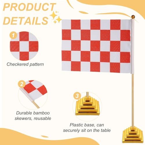 Red and White Checkered Table Flag 12" Small Race Car Gold view 3