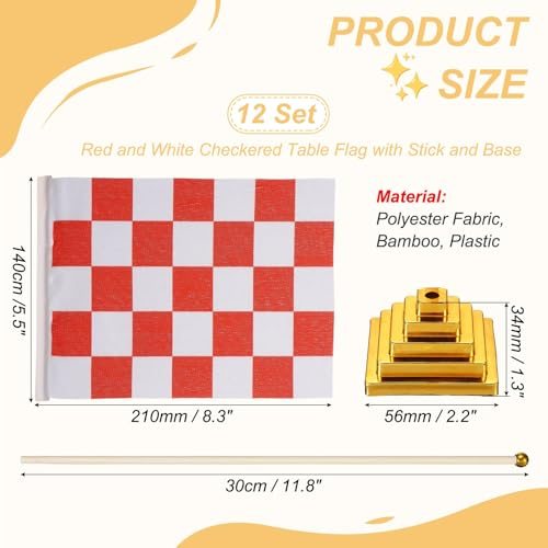 Red and White Checkered Table Flag 12" Small Race Car Gold view 2