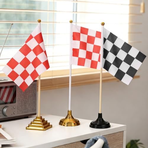 Red and White Checkered Table Flag 12" Small Race Car Gold view 5