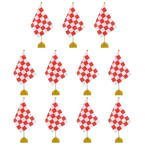 Red and White Checkered Table Flag 12" Small Race Car Gold — PATIKIL