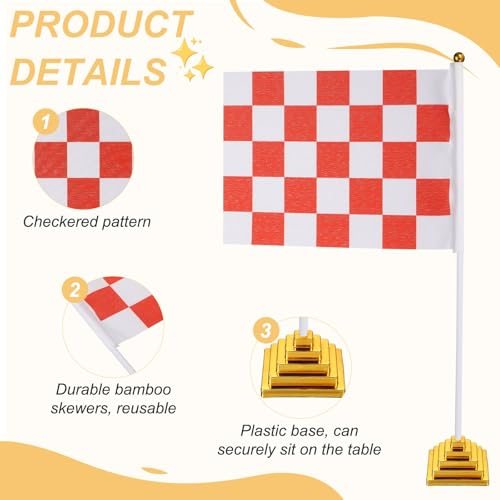 Red and White Checkered Table Flag 12" Small Race White Gold view 3