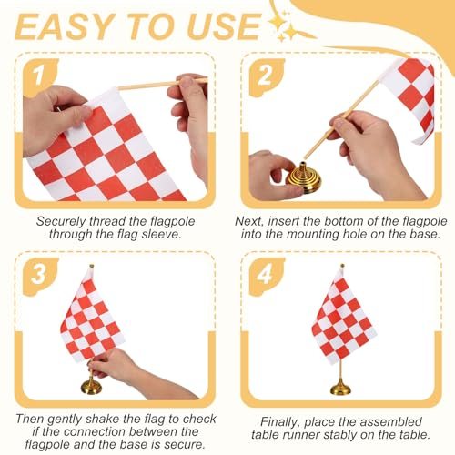 Red and White Checkered Table Flag 12" Small Race White Gold view 4