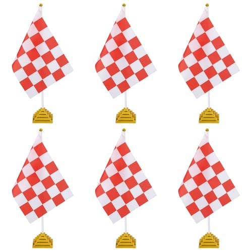 Red and White Checkered Table Flag 12" Small Race White Gold — PATIKIL