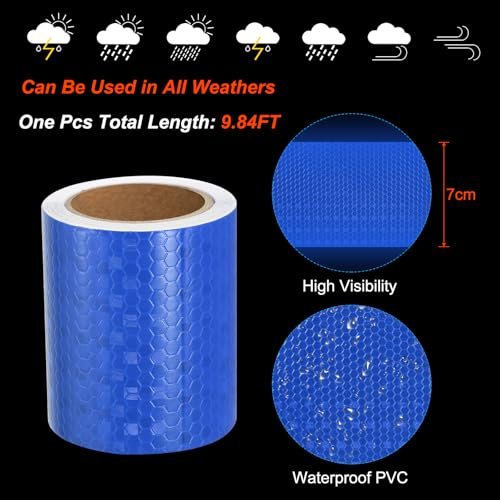 Reflective Tape 3 in x 10 FT Safety Caution Sticker Blue view 3