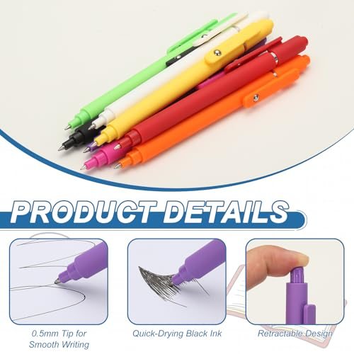 Retractable Gel Pens, 0.5mm Black Ink Pen, Orange view 3