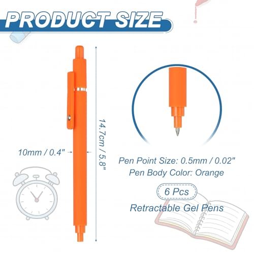 Retractable Gel Pens, 0.5mm Black Ink Pen, Orange view 2