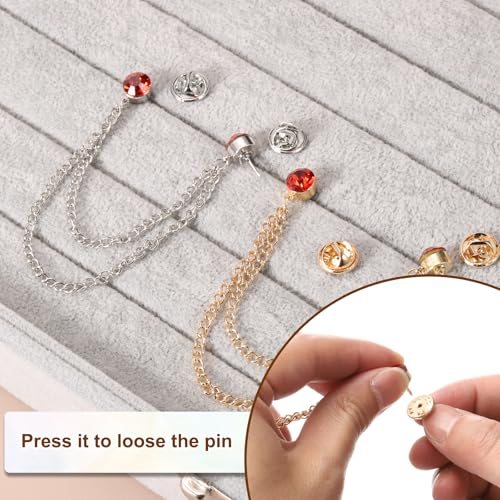 Rhinestone Chain Brooch Pins Silver Tone/White Tassel Chain, Round view 4