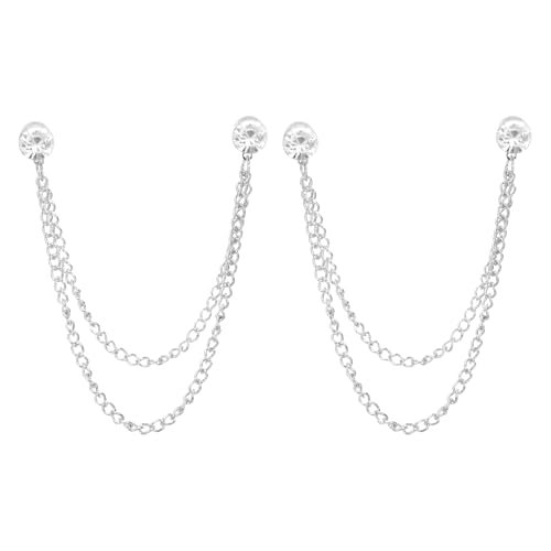 Rhinestone Chain Brooch Pins Silver Tone/White Tassel Chain, Round — PATIKIL