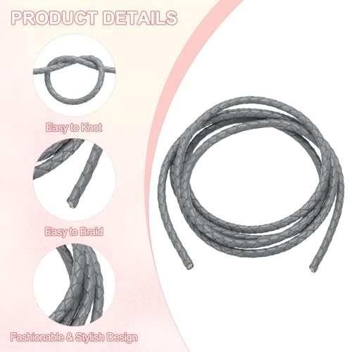 Round Braided Leather Cord, 4mm Round Braided Leather Cord Rope Folded view 3